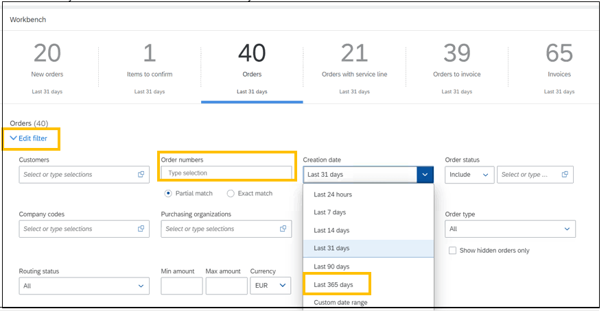 How to edit filter of orders