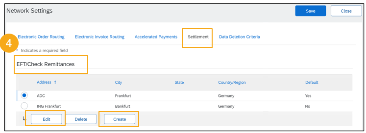 Edit or Create in the EFT/Check Remittance section