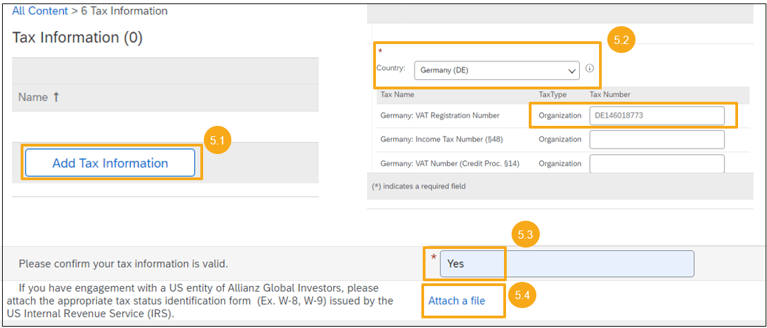 sub page of tax information