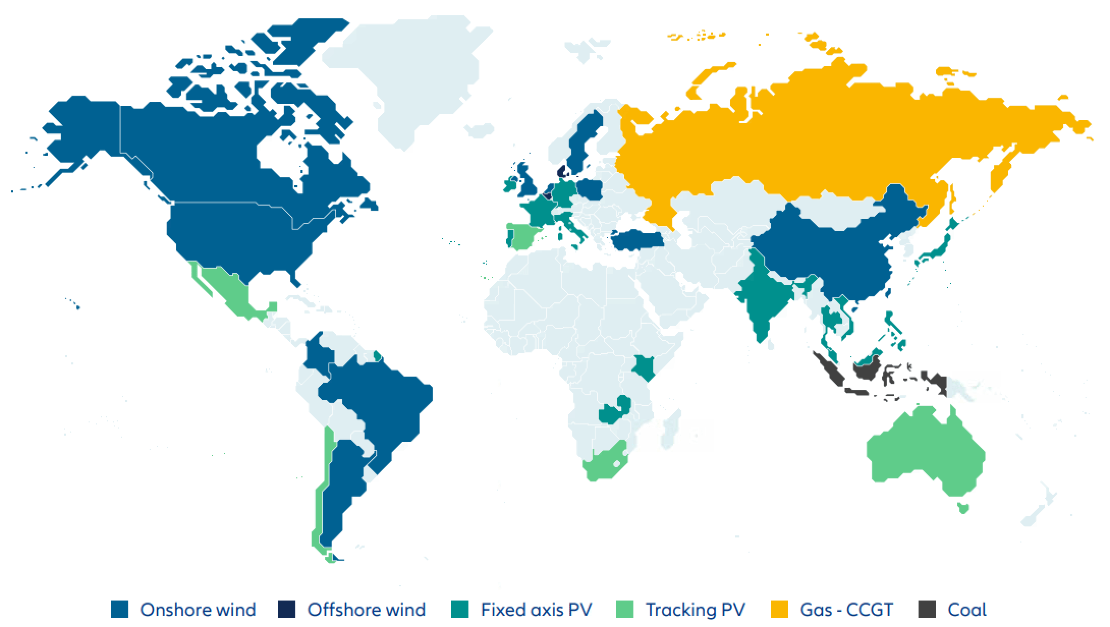 Exhibit 4: Markets where new-build solar and/or wind are cheaper than new-build fossil alternatives