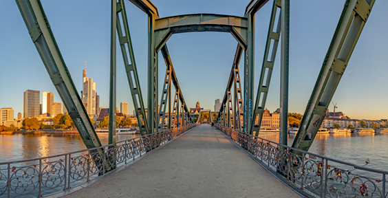 Image #alt 1 Image of skyline in Frankfurt, Germany with a bridge over the river