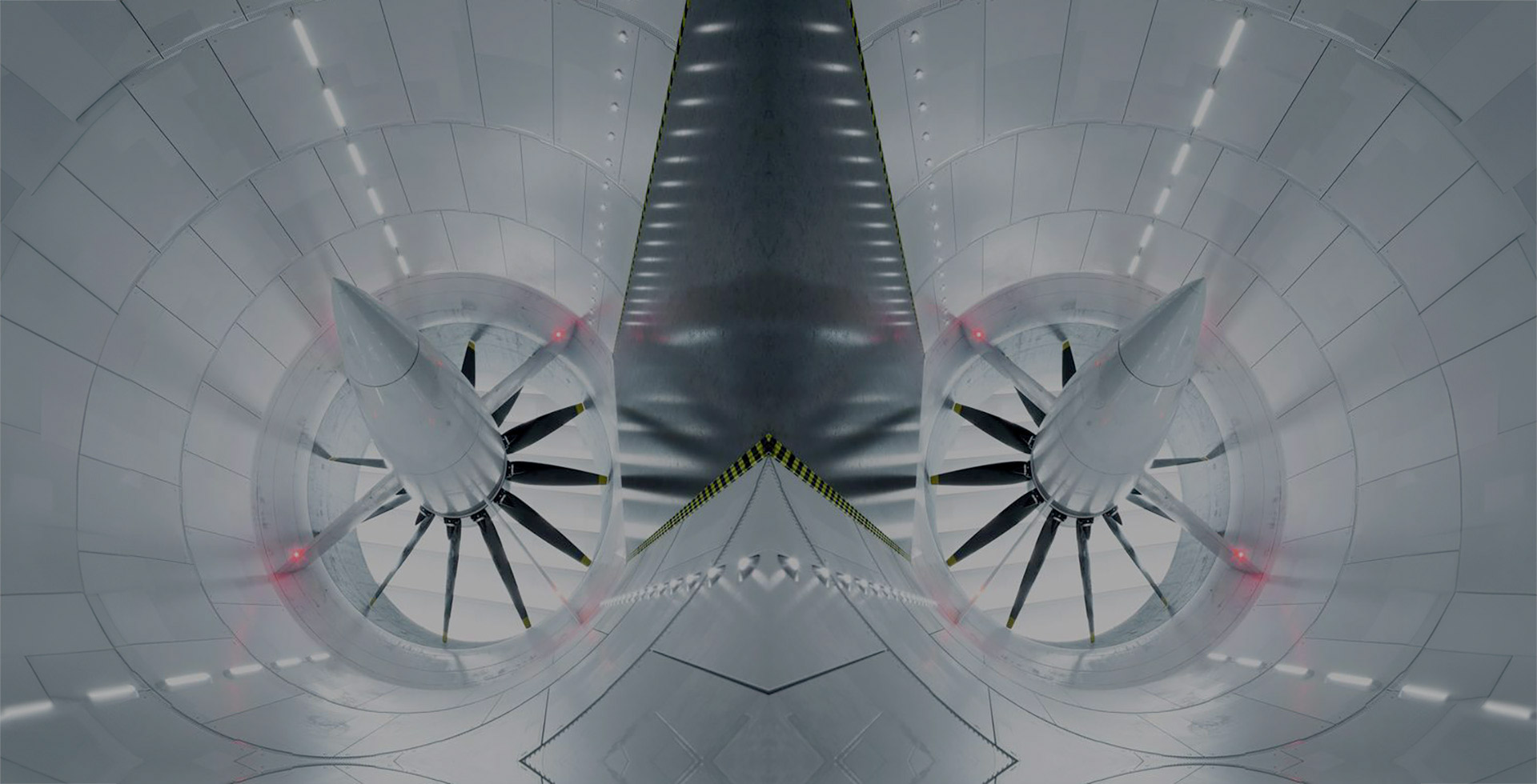 a mirrored image of a aeronautical engine