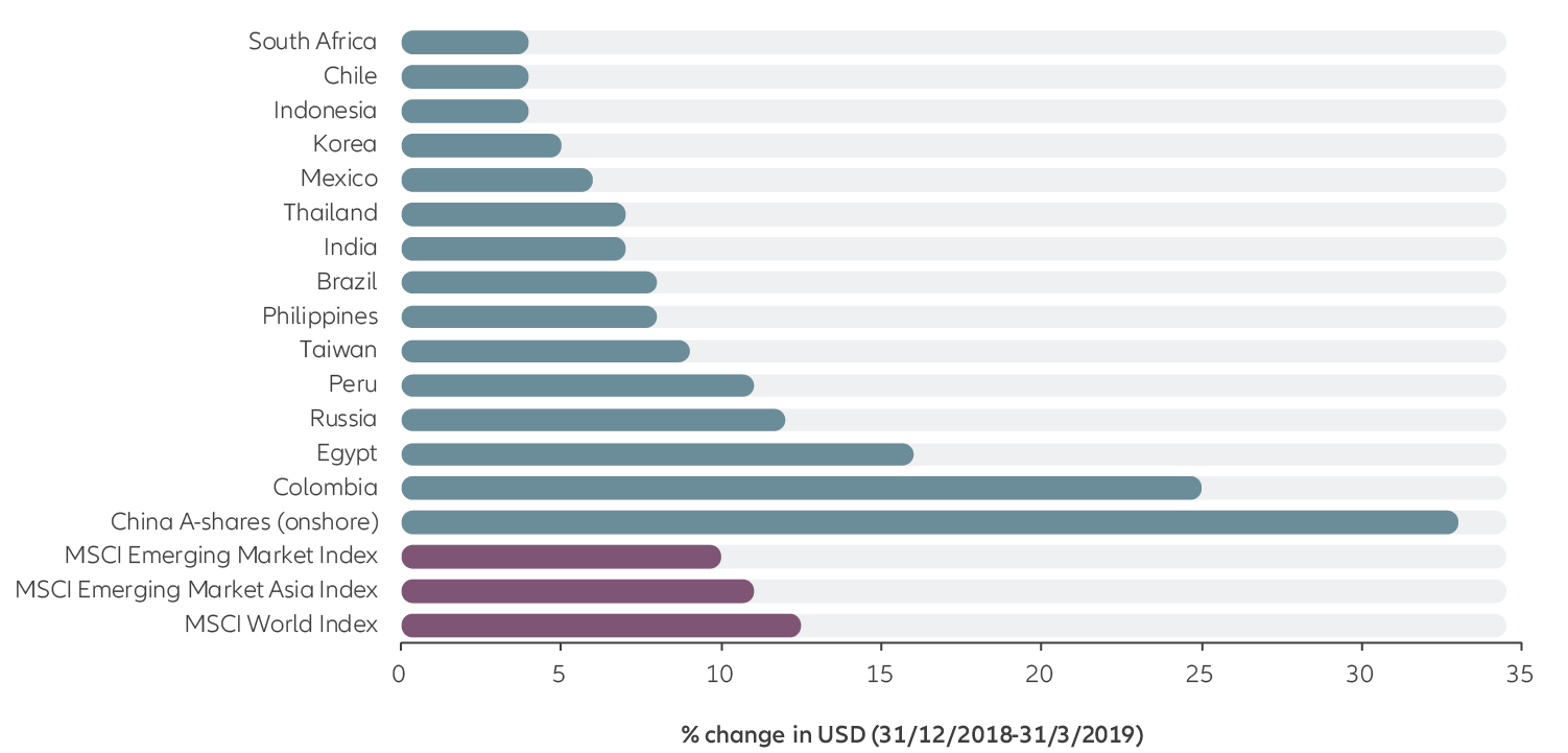 Emerging markets 2019 percent change in USD